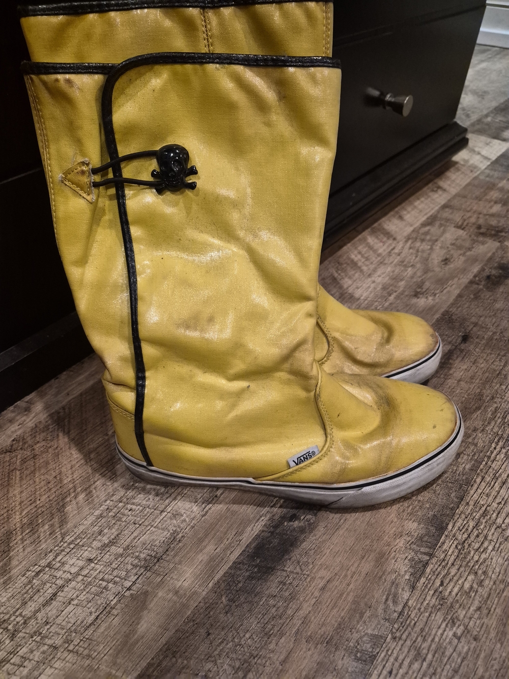 Vans Yellow Mid-Calf Heeled Rain Boots with Black Trim